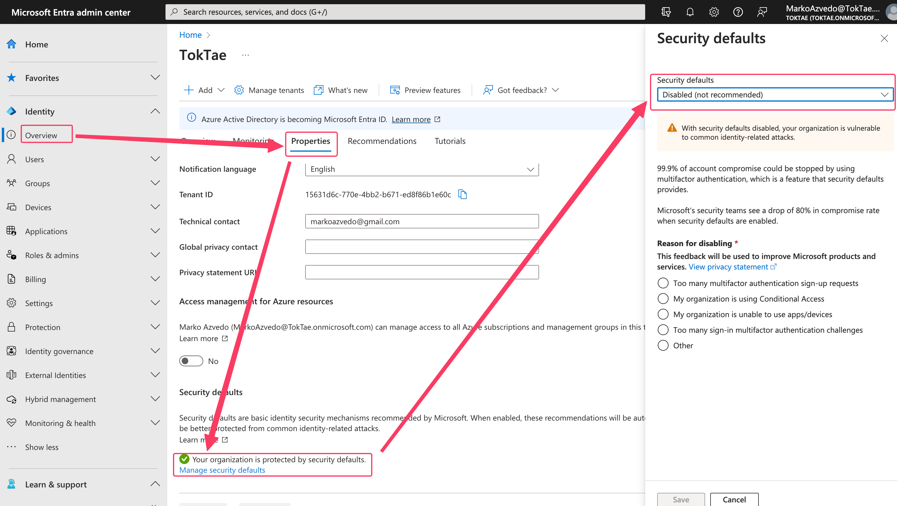 Disable Security Defaults in Microsoft Entra ID