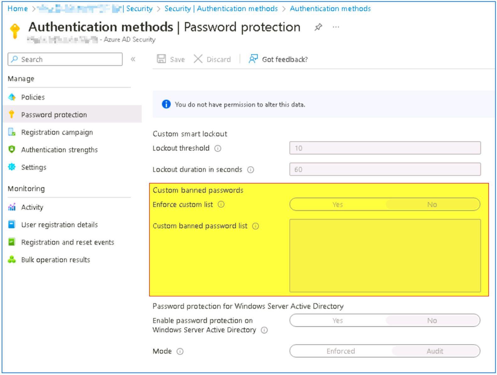 Custom banned passwords