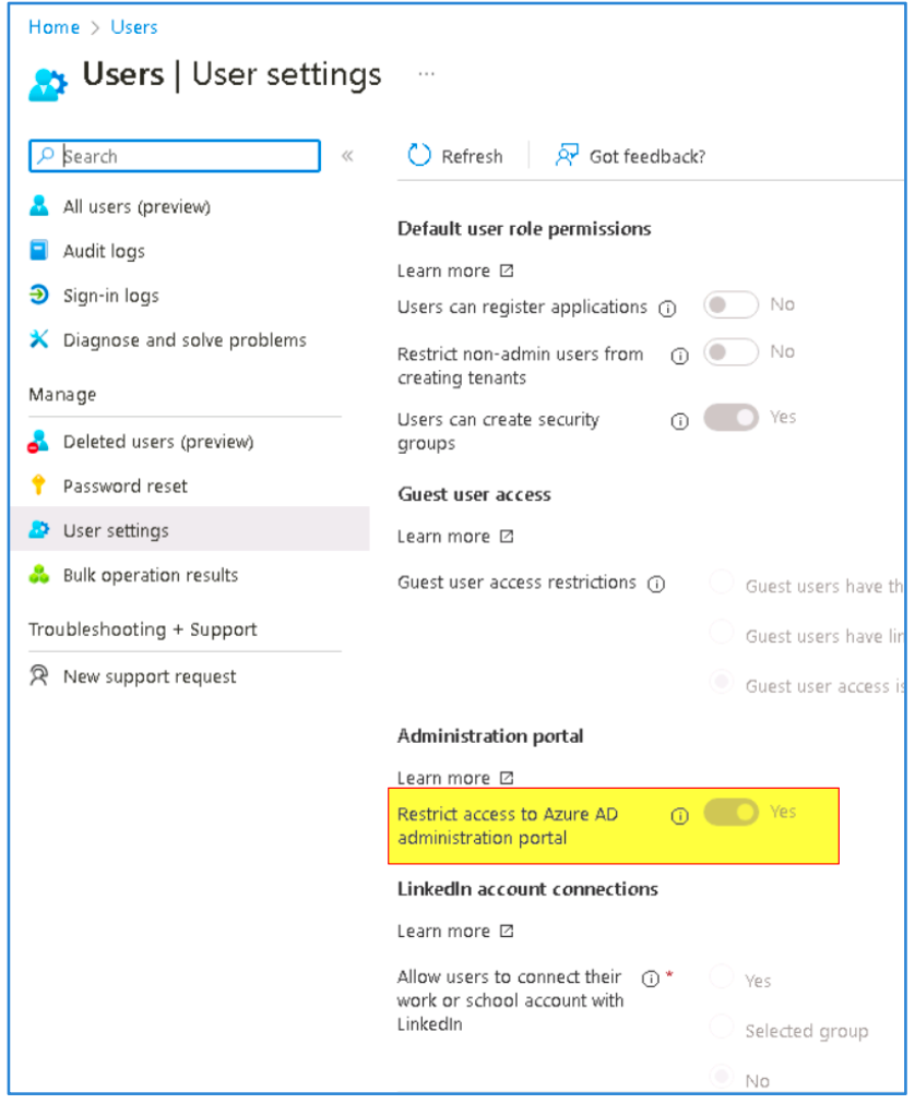 Restrict access to the Azure AD administration portal